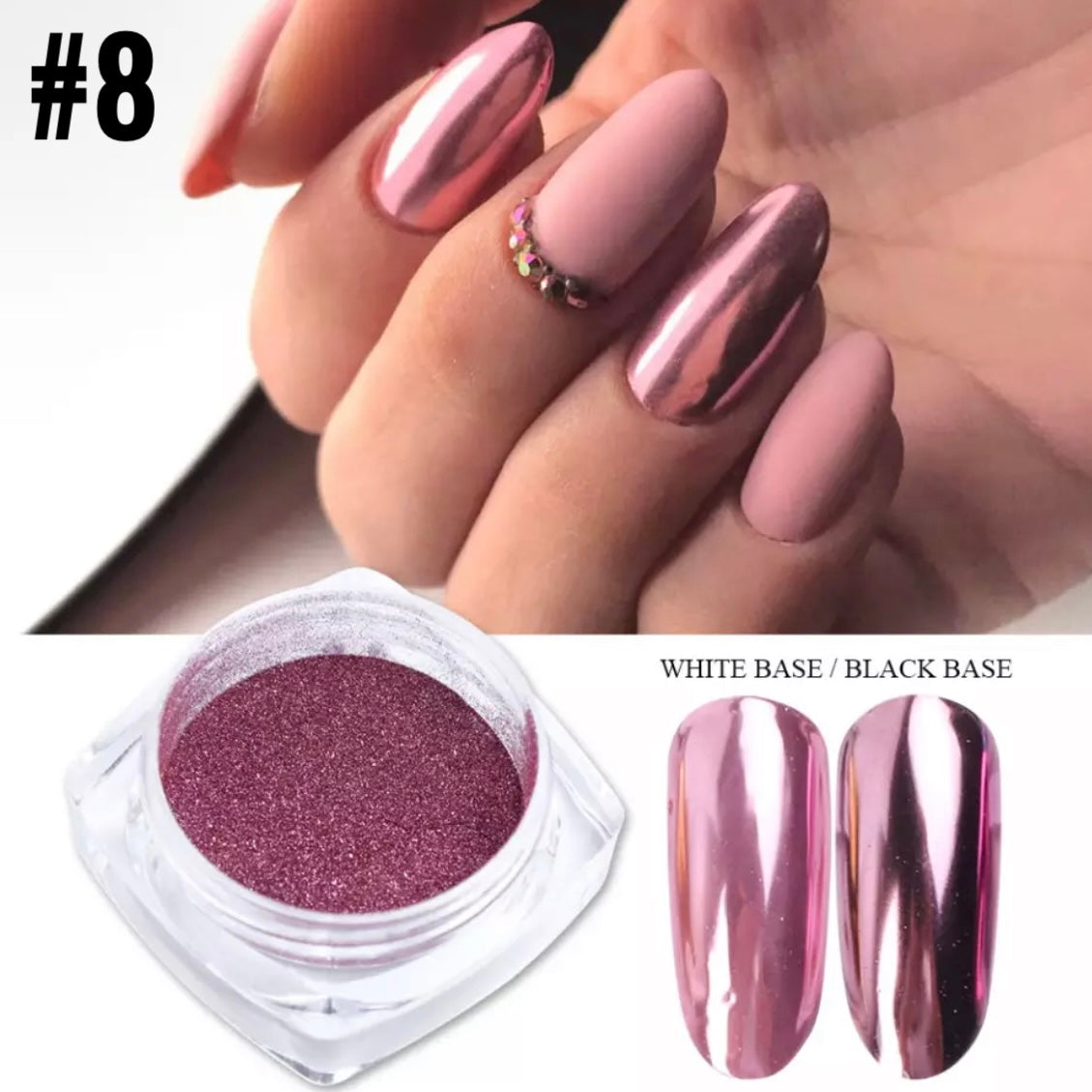 NOCTIS Pink Rose Chrome Metallic Pigment Powder, Nail Art MCB03 