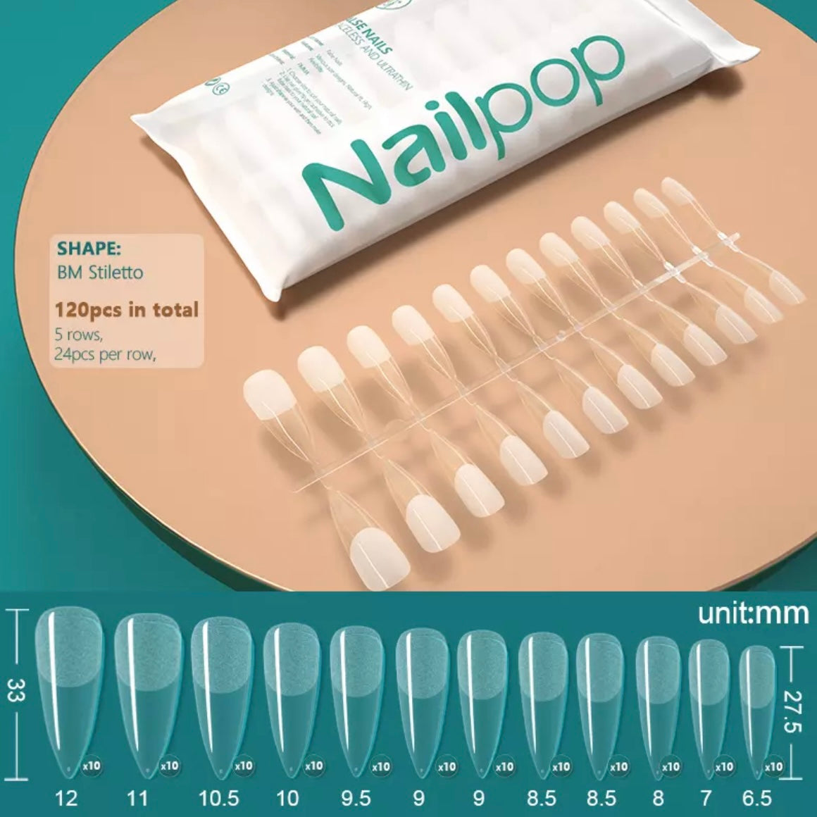 Gel tips, 120 pc set, stiletto