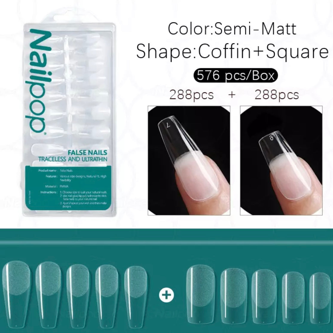 Gel tips, 576 pc set, 2 shapes: coffin, square