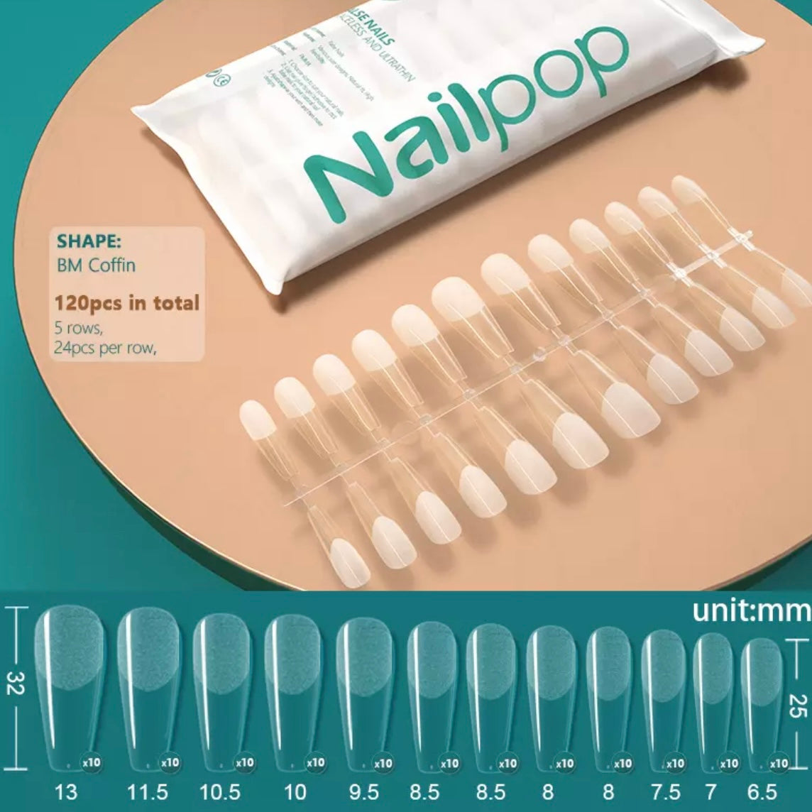 Gel tips, 120 pc set, coffin