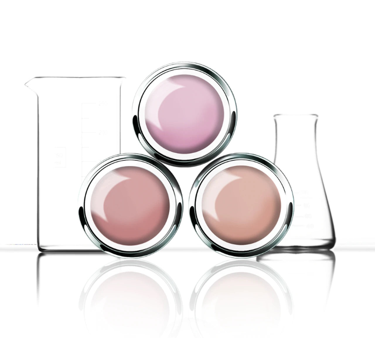 3 jars of AKZENTZ PRO-FORMANCE HARD GEL in a 45g size showing the color of the gel.