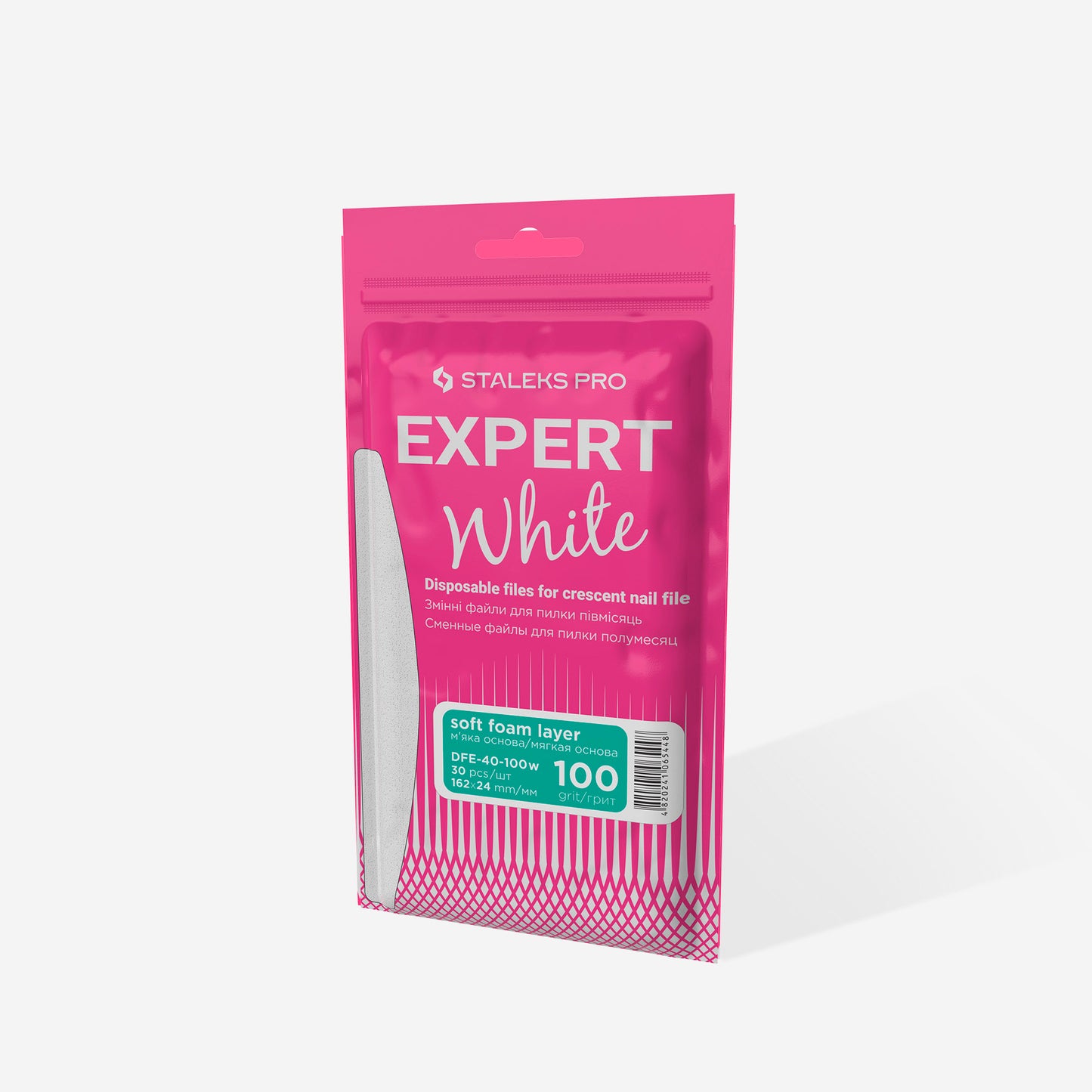 STALEKS PRO EXPERT 40 (White Soft) Base REFILL PADS for CRESCENT FILE 100 GRIT, 30pc