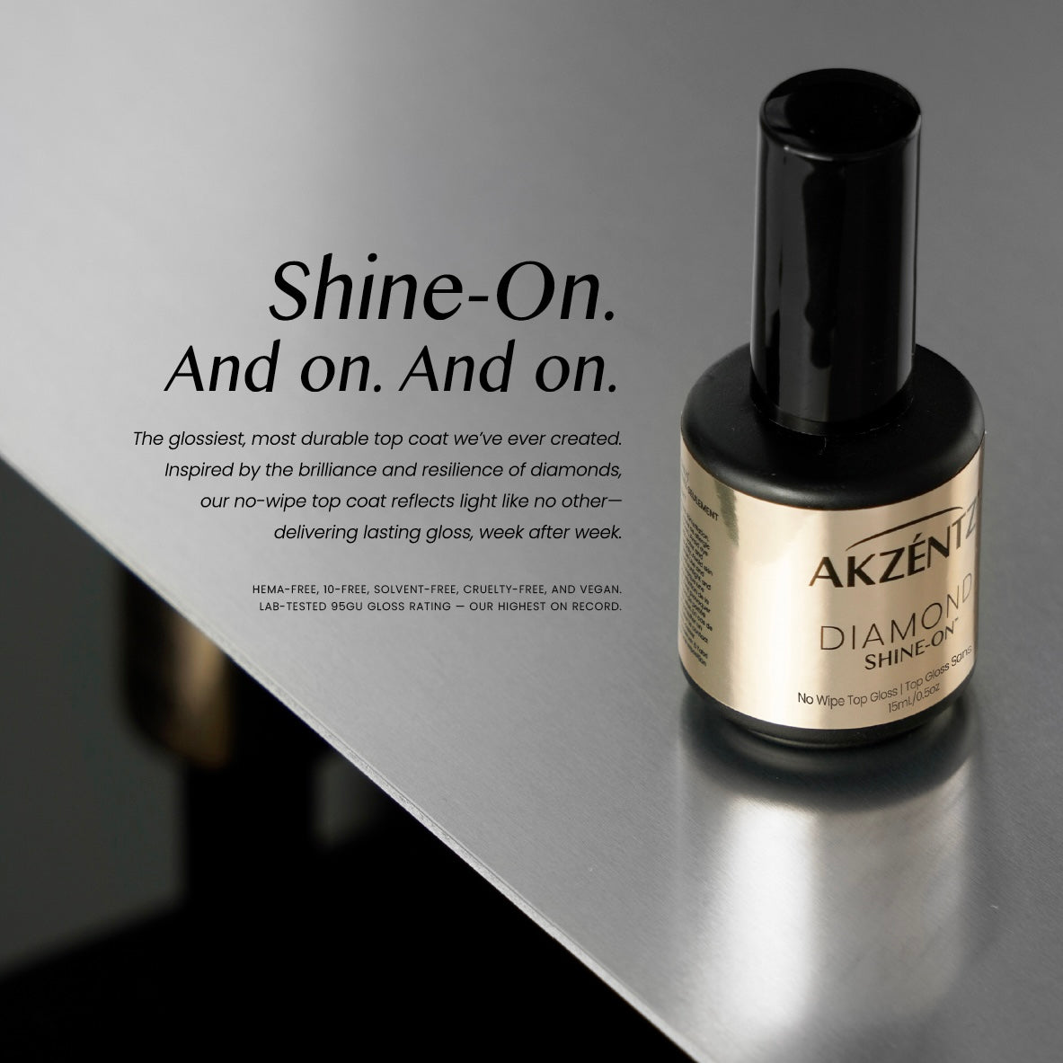 New! 2025 AKZENTZ DIAMOND SHINE-ON (NO-WIPE ) GEL TOP