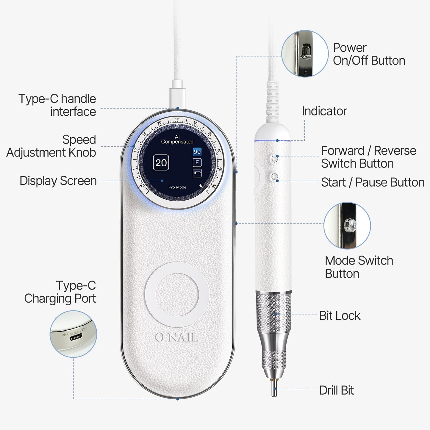 ONAIL AI Precision Drill with 2 Handpieces