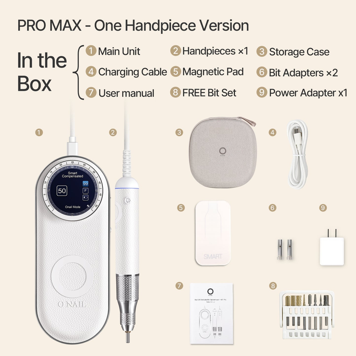 ONAIL AI PRO MAX Nail Drill with 1 or 2 Handpieces (Plus a FREE Set of Bits!)