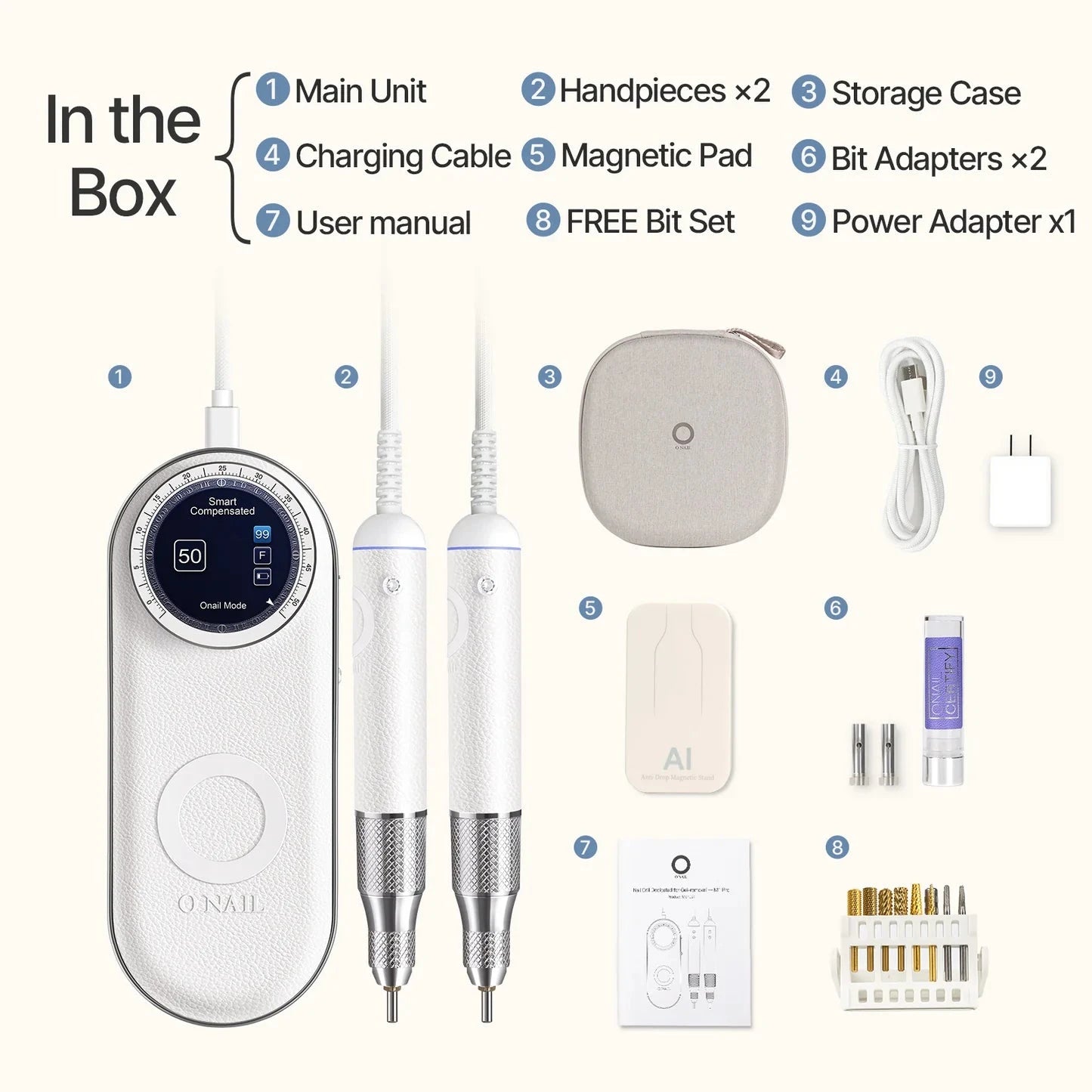 ONAIL AI Precision Drill with 2 Handpieces (PLUS! A Set of Bits!)