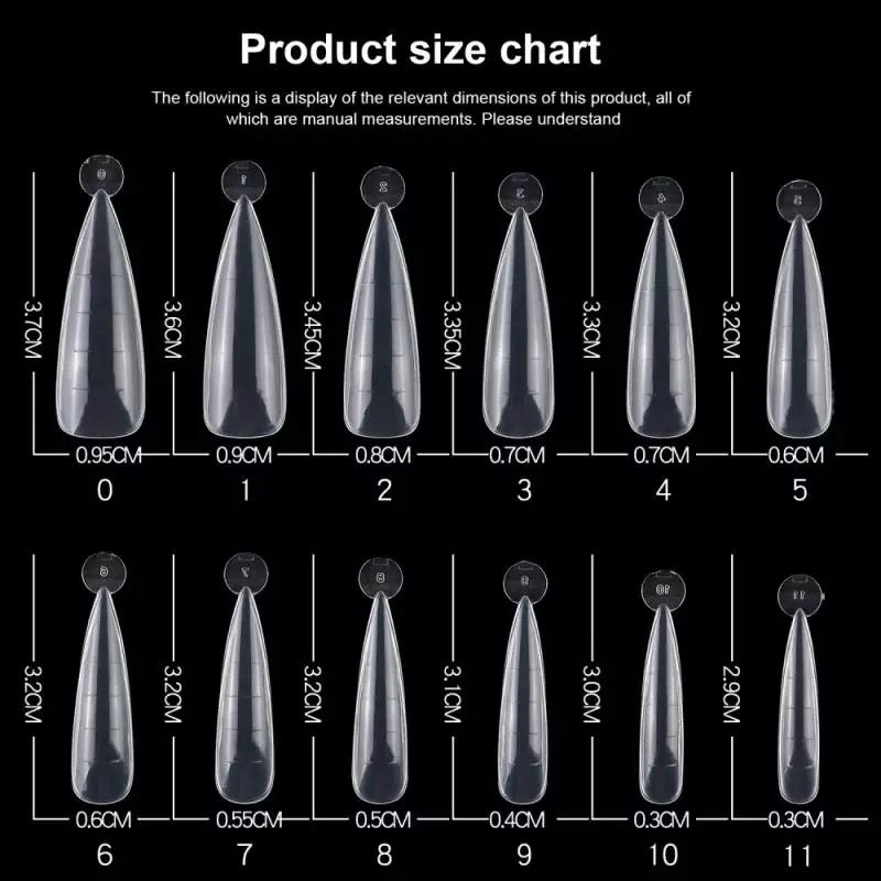 Nail Forms #9 pointy clear for acrygel, polygel, 100pc