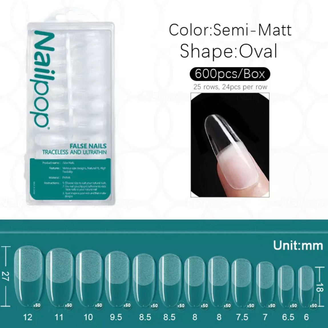 Gel tips, 600 pc set, oval