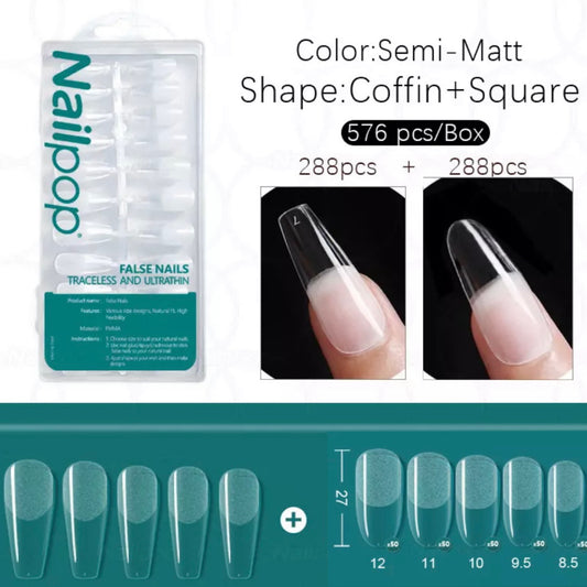 Gel tips, 576 pc set, 2 shapes: coffin, oval