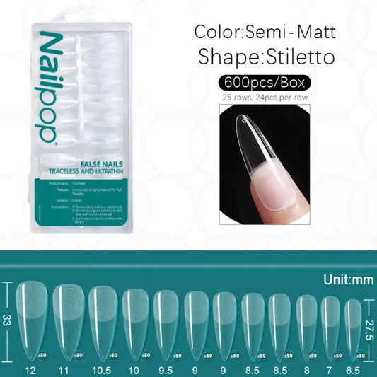 Gel tips, 600 pc set, stiletto