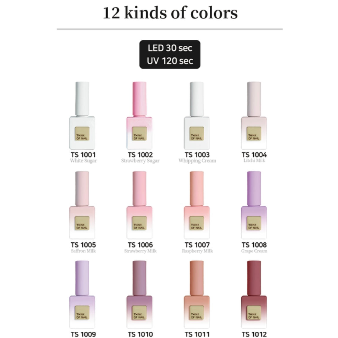 THINK OF NAIL Full Set (12 bottles) of Milk & Cream COLLECTION (12x 8 ml)