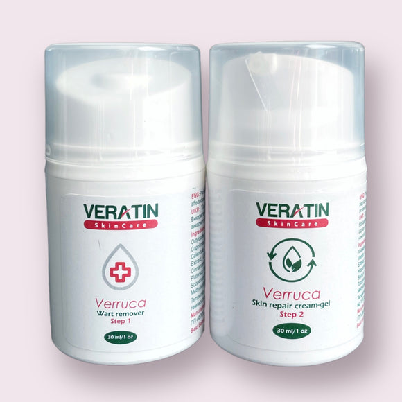 Veratin Verruca step #1 Warts remover cream and Verruca #2 Skin repair cream Set, 30ml.