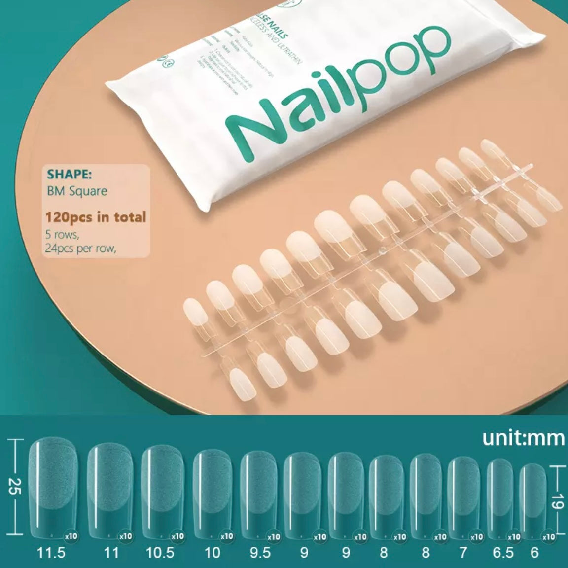 Gel tips, 120 pc set, square