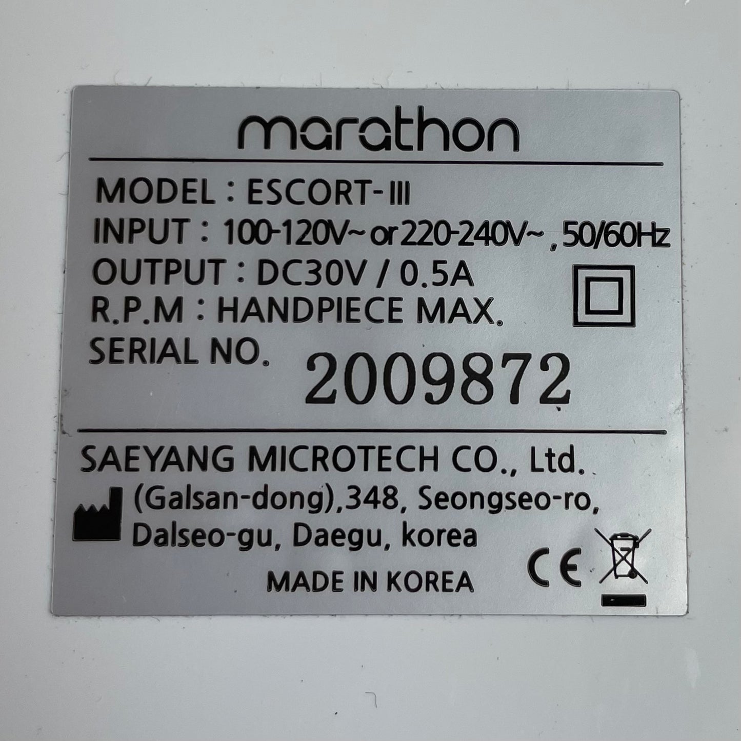 Nail Drill Set MARATHON Escort III White w/ SH30N (New! Made in Korea)