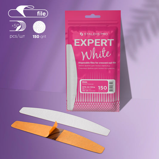 STALEKS PRO EXPERT 42 (White Thin) REFILL PADS for CRESCENT FILE 150 GRIT, 50pc