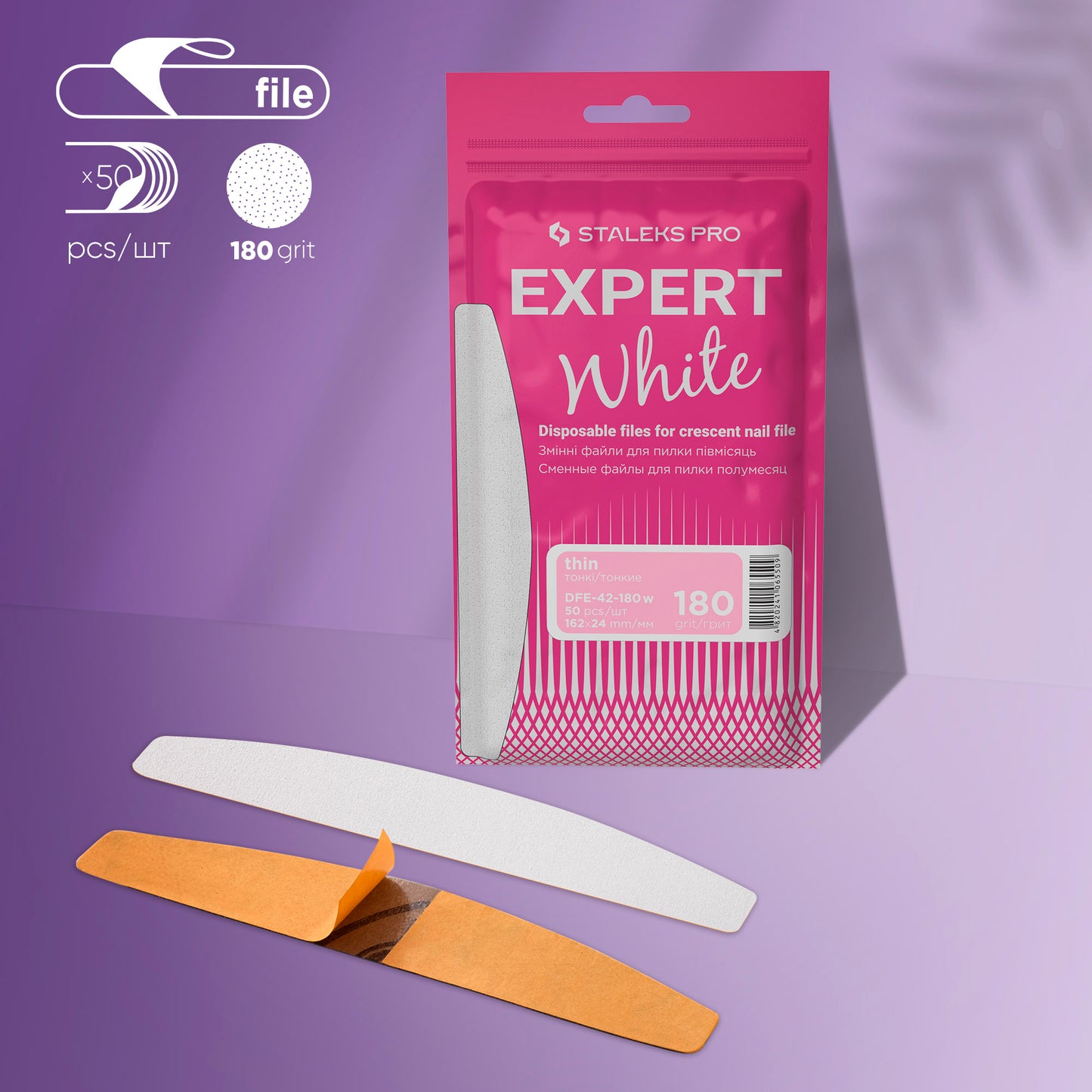 STALEKS PRO EXPERT 42 (White Thin) REFILL PADS for CRESCENT FILE 180 GRIT, 50pc